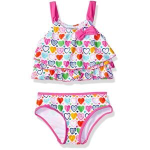 Kiko & Max Girls' Ruffle Top Bikini Swimsuit Multi Hearts Size 12M
